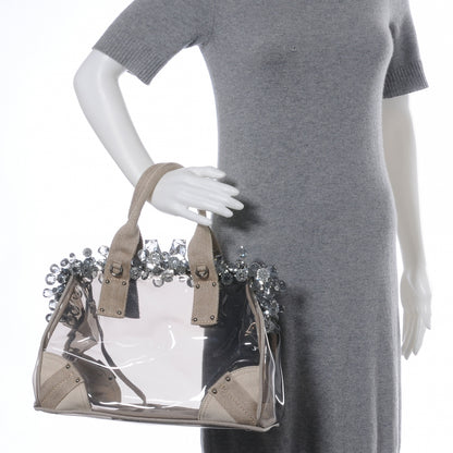 Prada Canvas Plexiglass Frame Crystal Cluster Bag Naturale 2 of 7