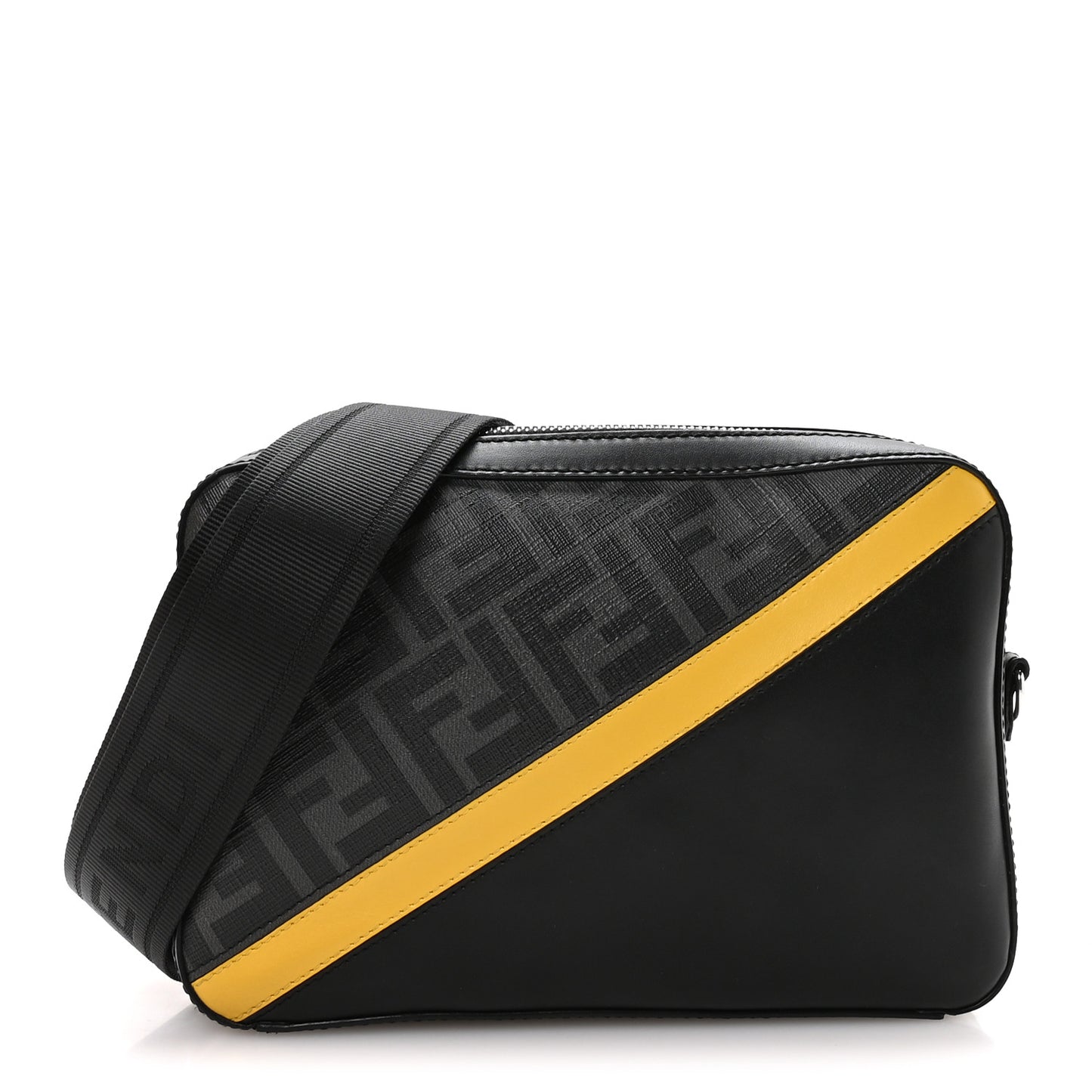 Glazed Fabric Vitello Liberty FF 1974 Diagonal Medium Camera Case Black Sunflower