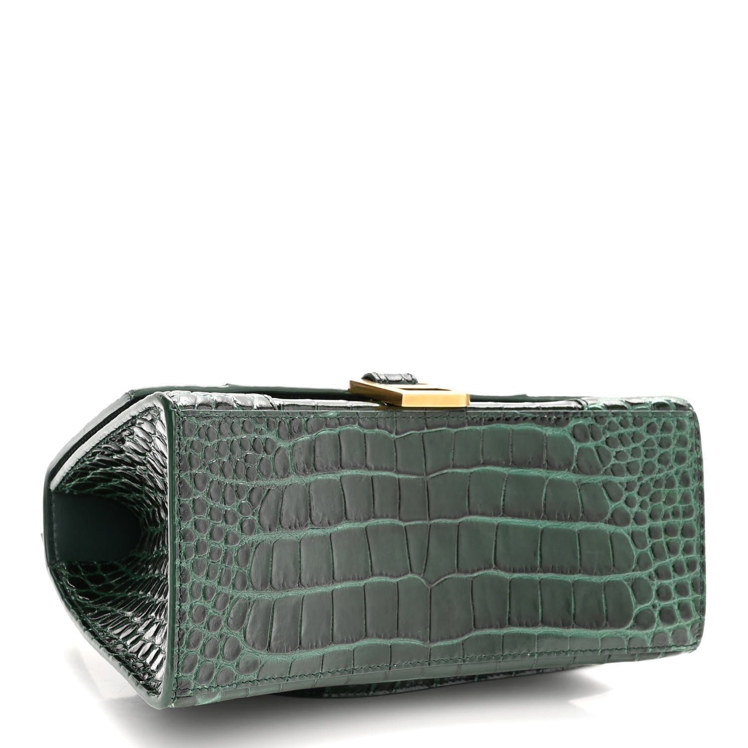 Balenciaga Shiny Calfskin Crocodile Embossed Small Hourglass Top Handle Bag Forest Green 4 of 9