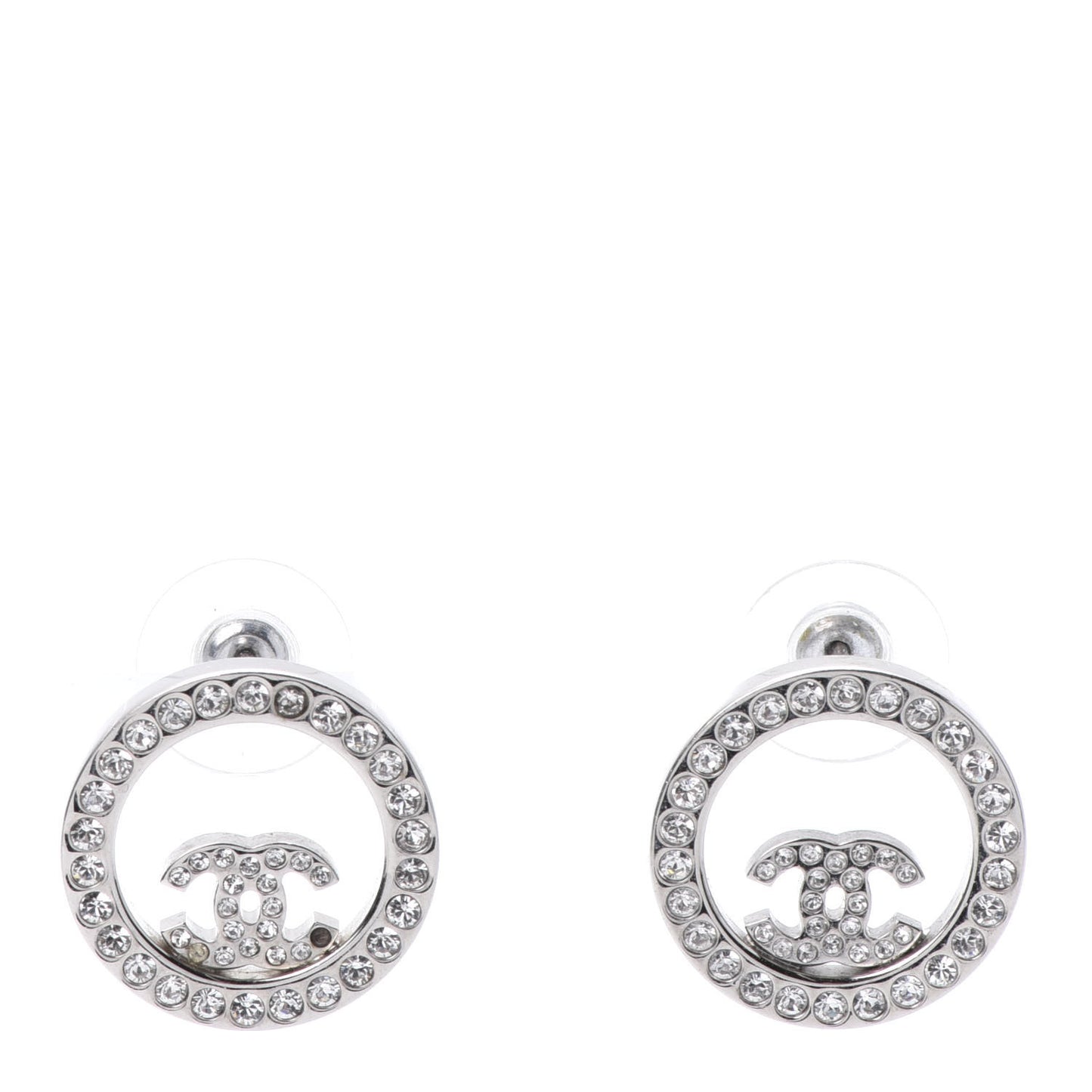 Crystal CC Round Earrings Silver