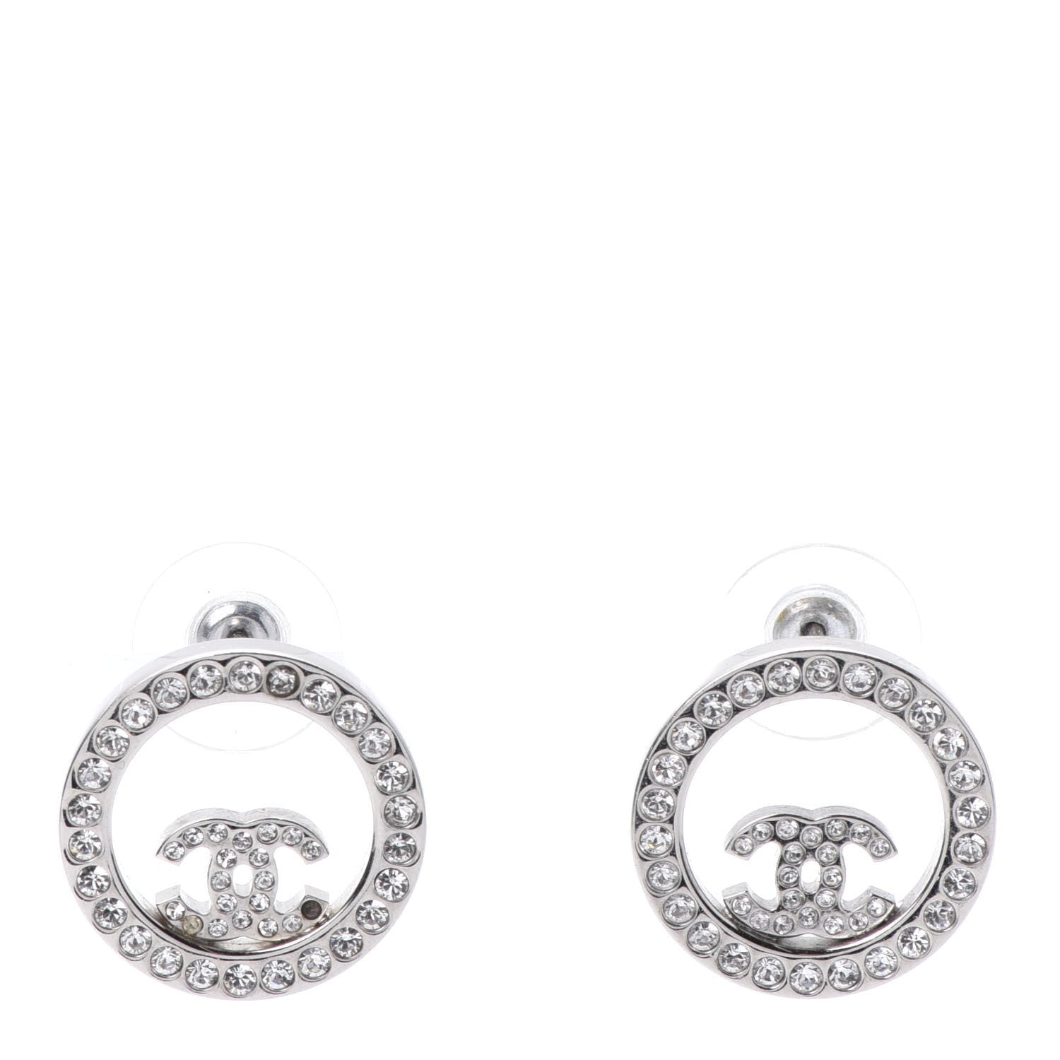 Chanel Crystal CC Round Earrings Silver 1 of 6
