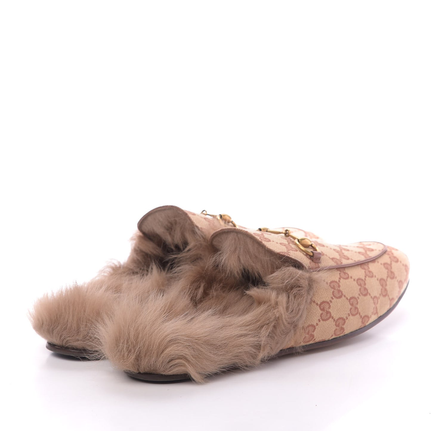 GG Monogram Fur Mens Princetown Slippers 12 Beige Ruggine Rust