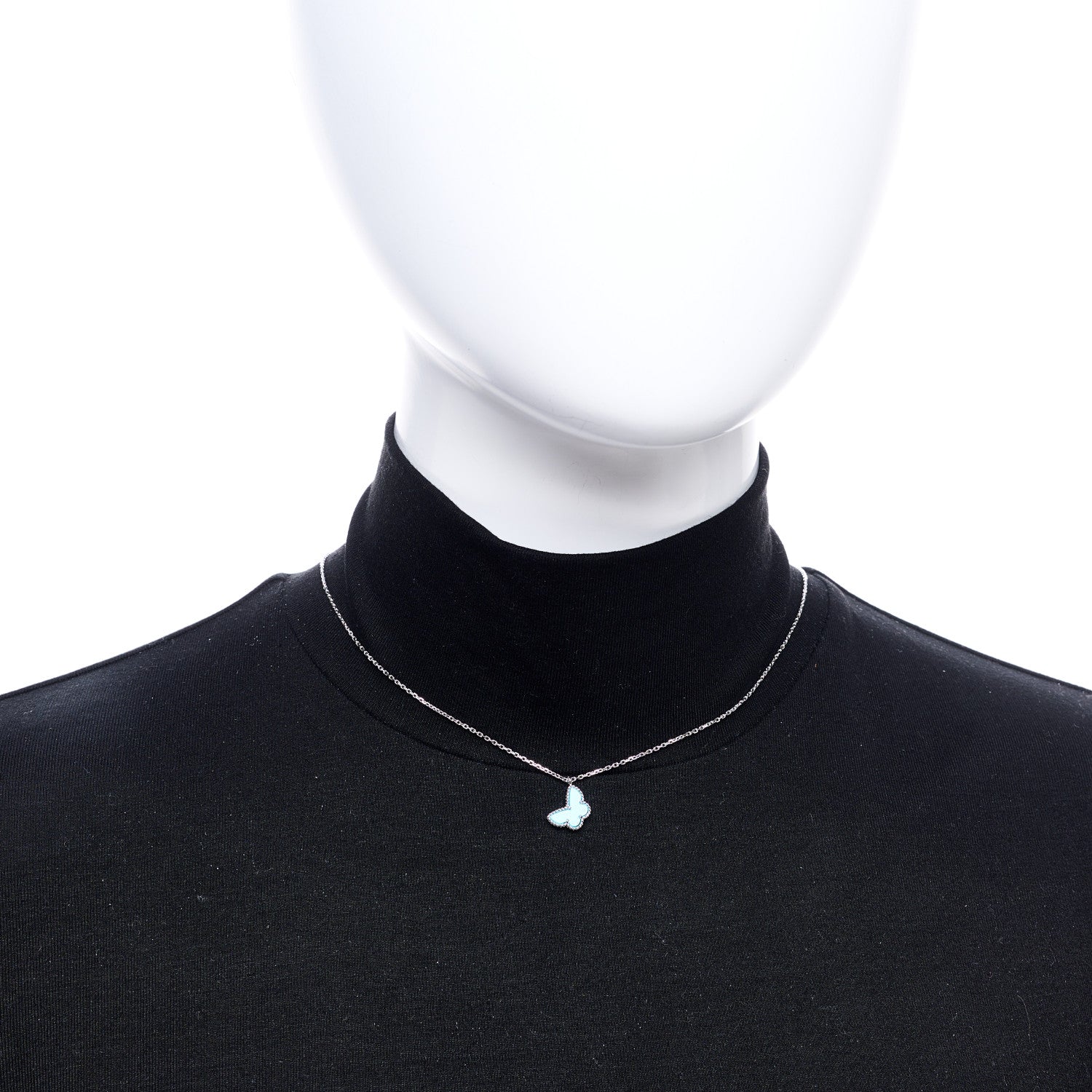 Van Cleef & Arpels 18K White Gold Turquoise Sweet Alhambra Butterfly Pendant Necklace 2 of 8