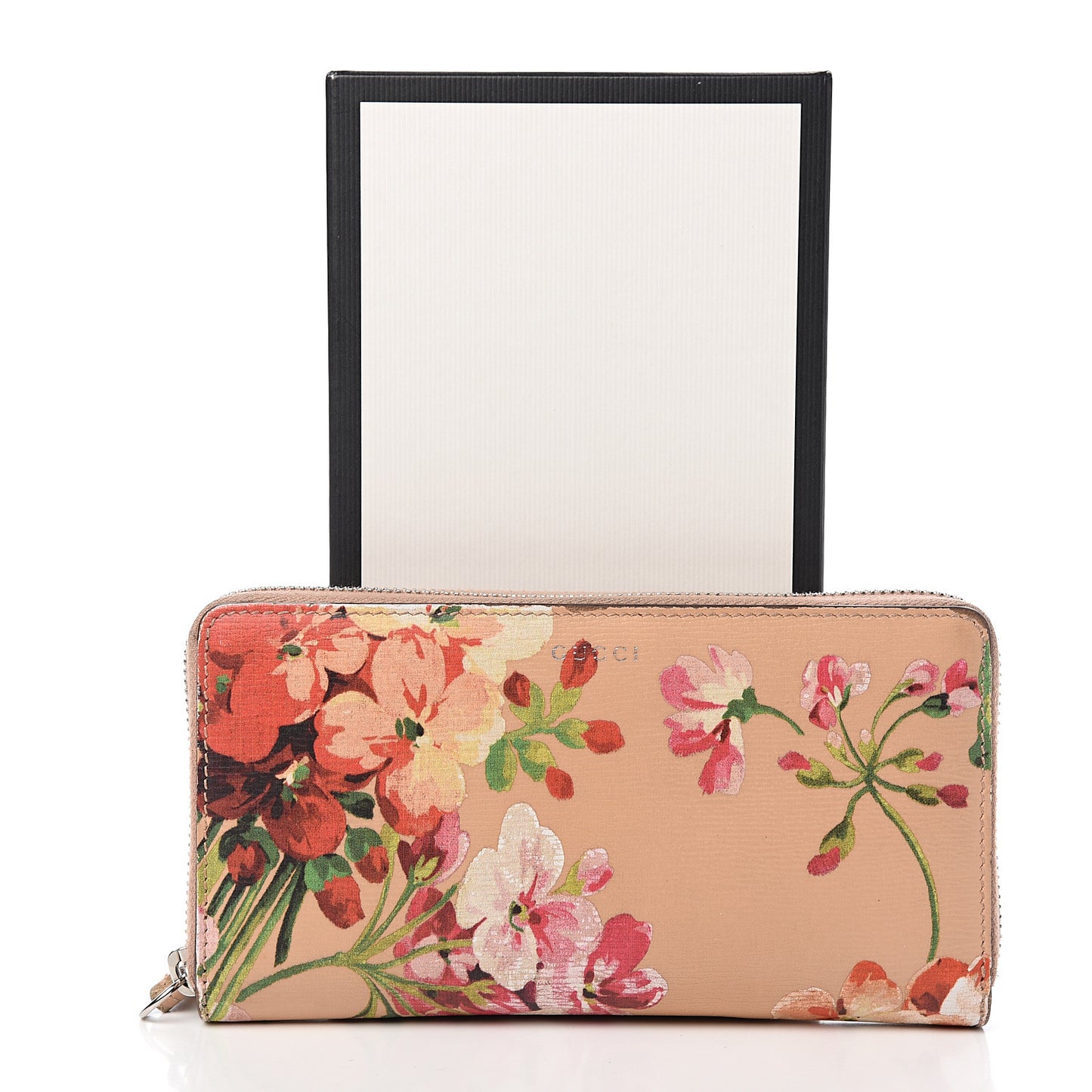 Shangai Calfskin Blooms Print Zip Around Wallet Pink Apricot Multicolor