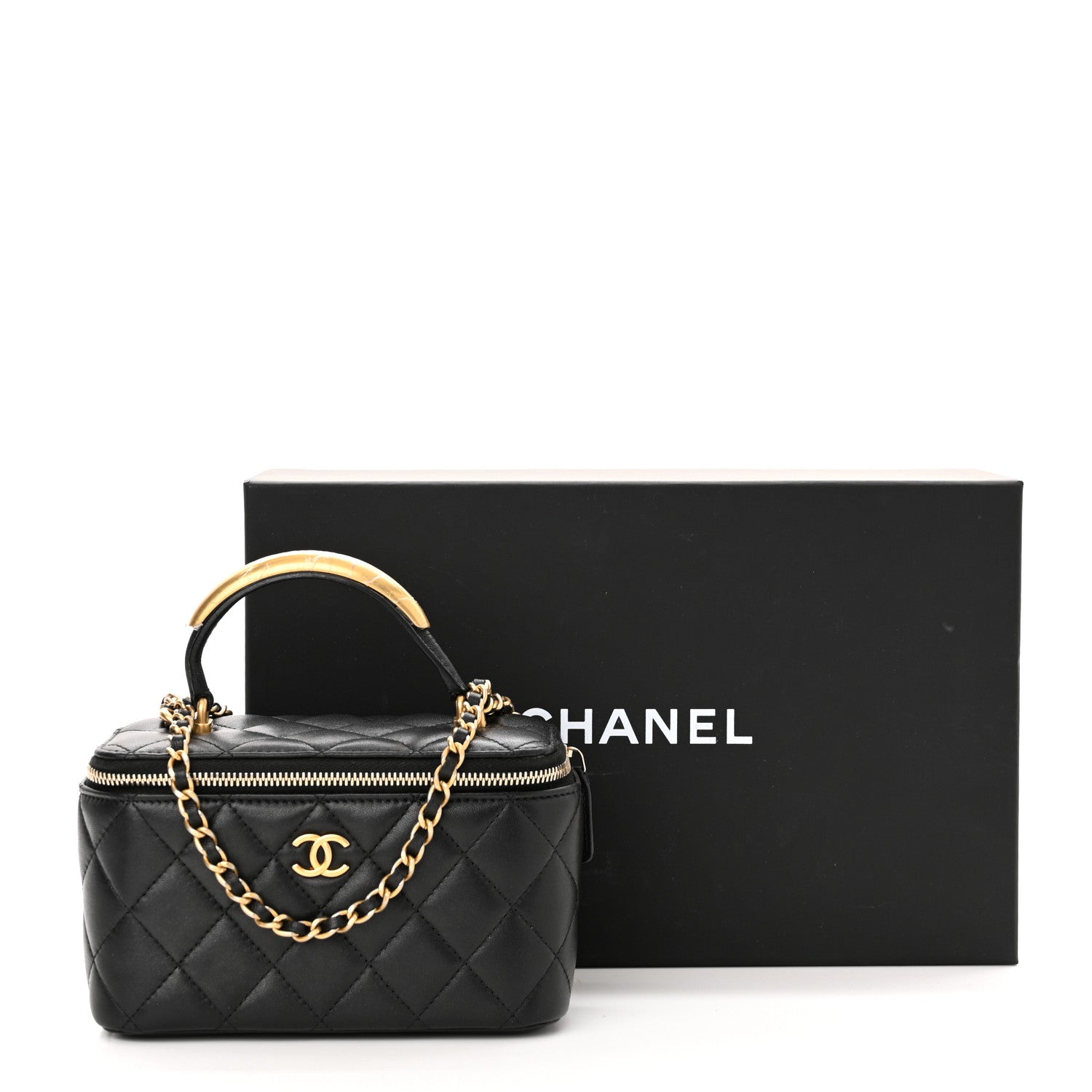 Chanel Lambskin Quilted Metal Small Top Handle Vanity Case With Chain Black 12 of 12