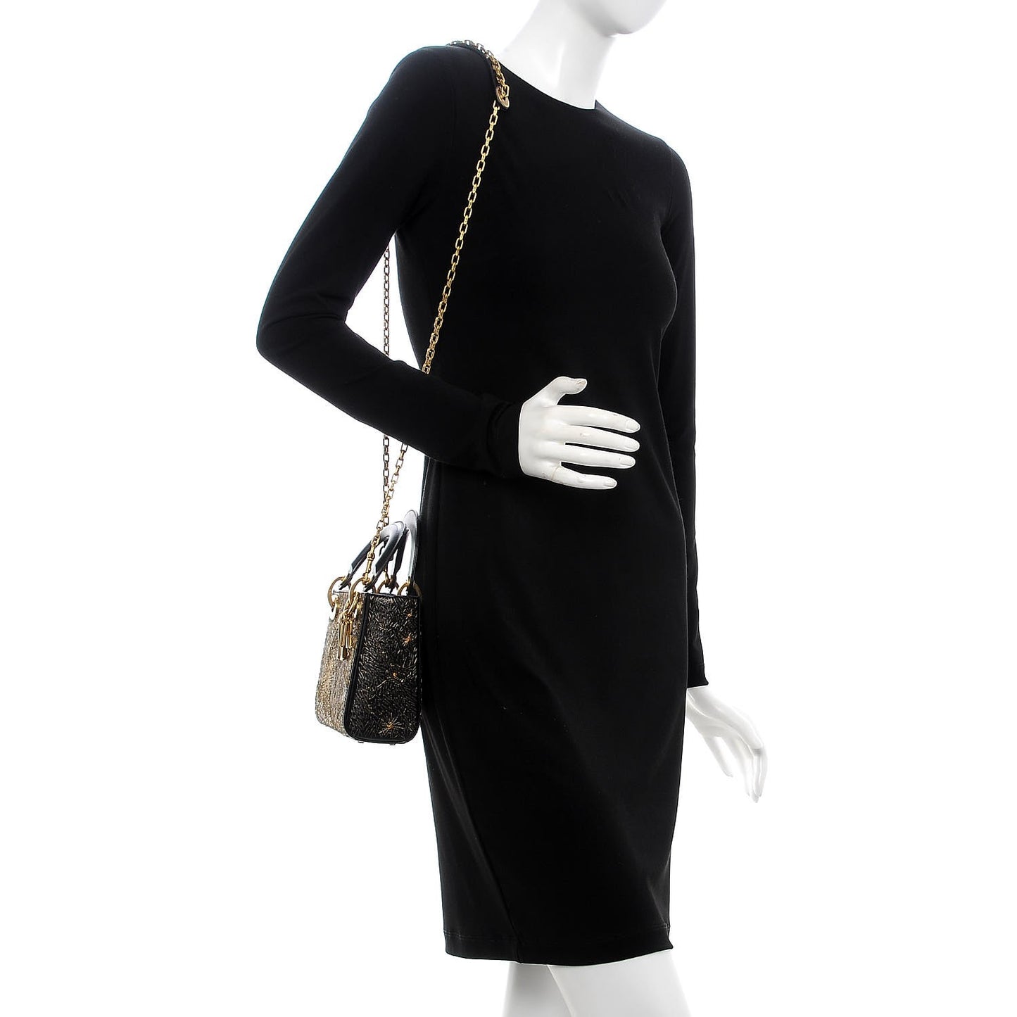 Smooth Calfskin Embroidered Mini The Moon in My Eyes Lady Dior Black
