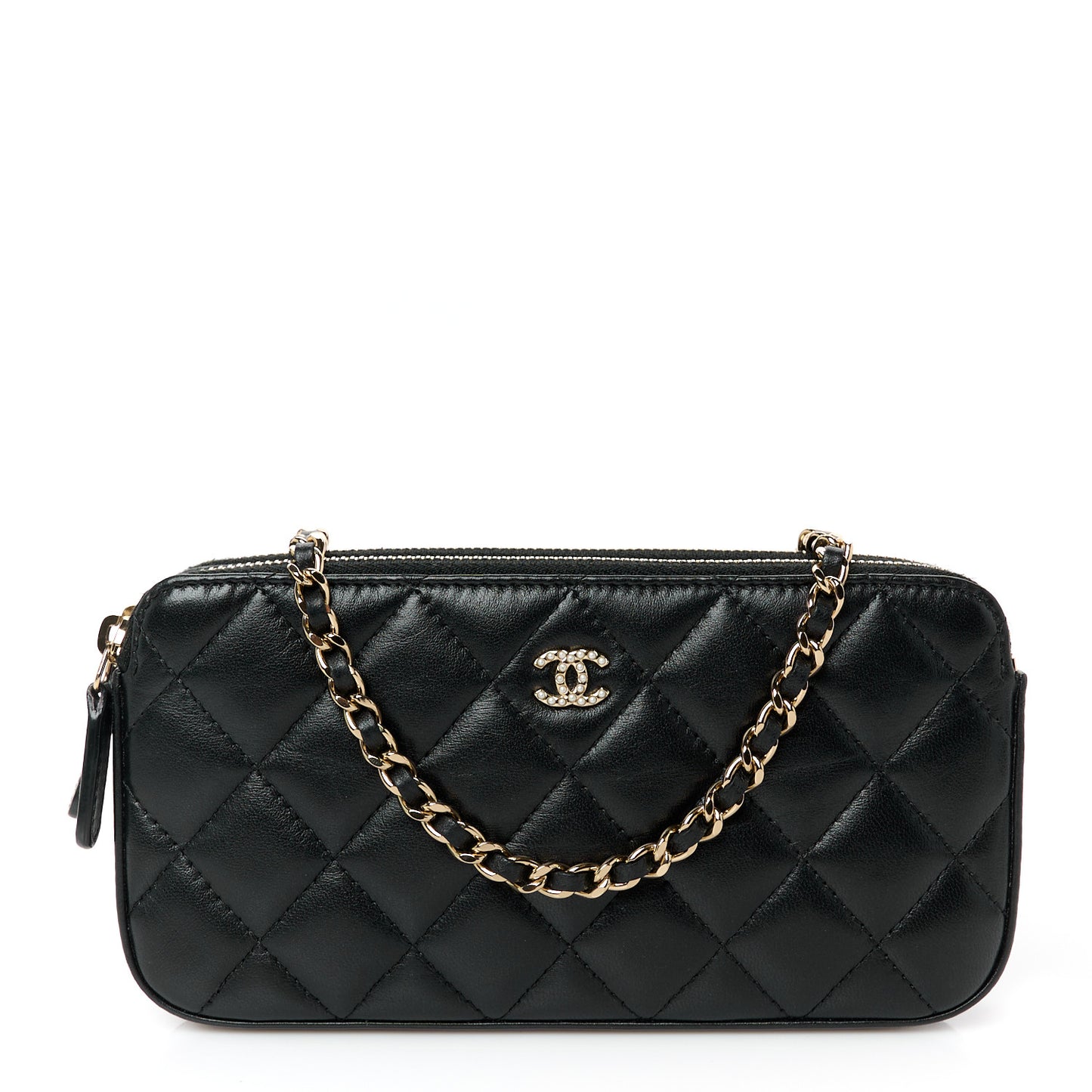 Lambskin Quilted Pearl Clutch With Chain Black
