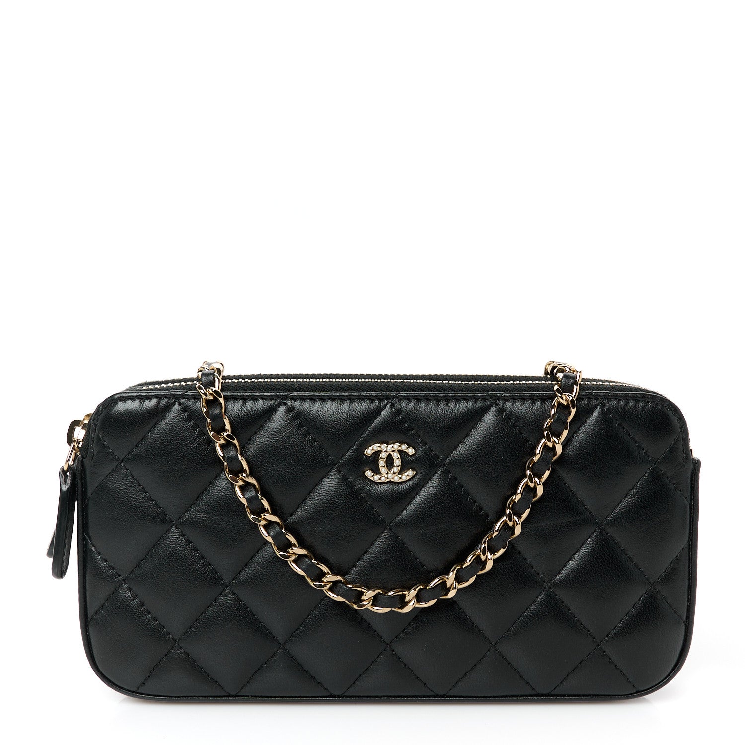 Chanel Lambskin Quilted Pearl Clutch With Chain Black 1 of 13