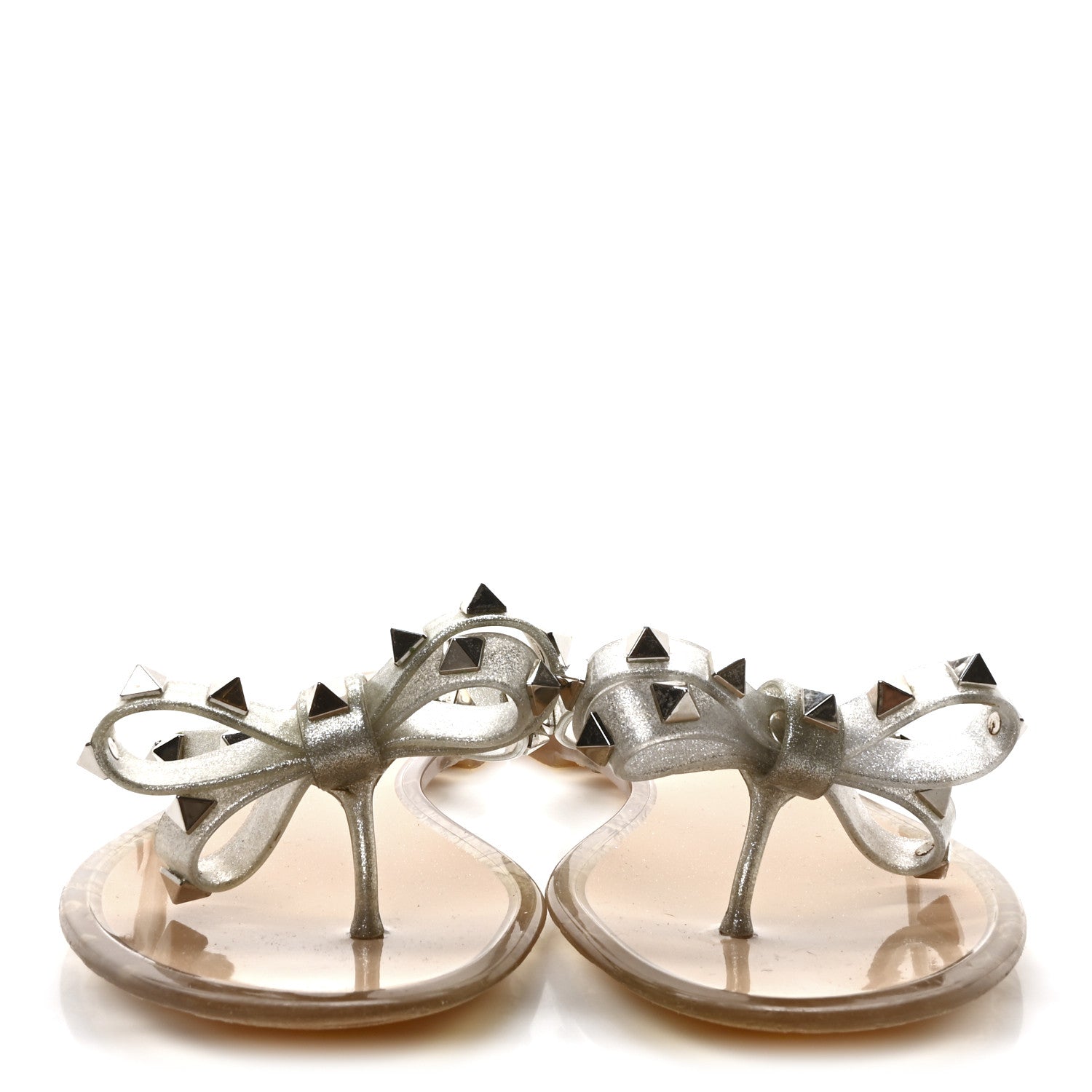 Valentino Garavani PVC Jelly Glitter Rockstud Bow Thong Sandals 39 Argento 3 of 8