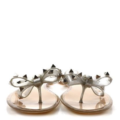 Valentino Garavani PVC Jelly Glitter Rockstud Bow Thong Sandals 39 Argento 3 of 8