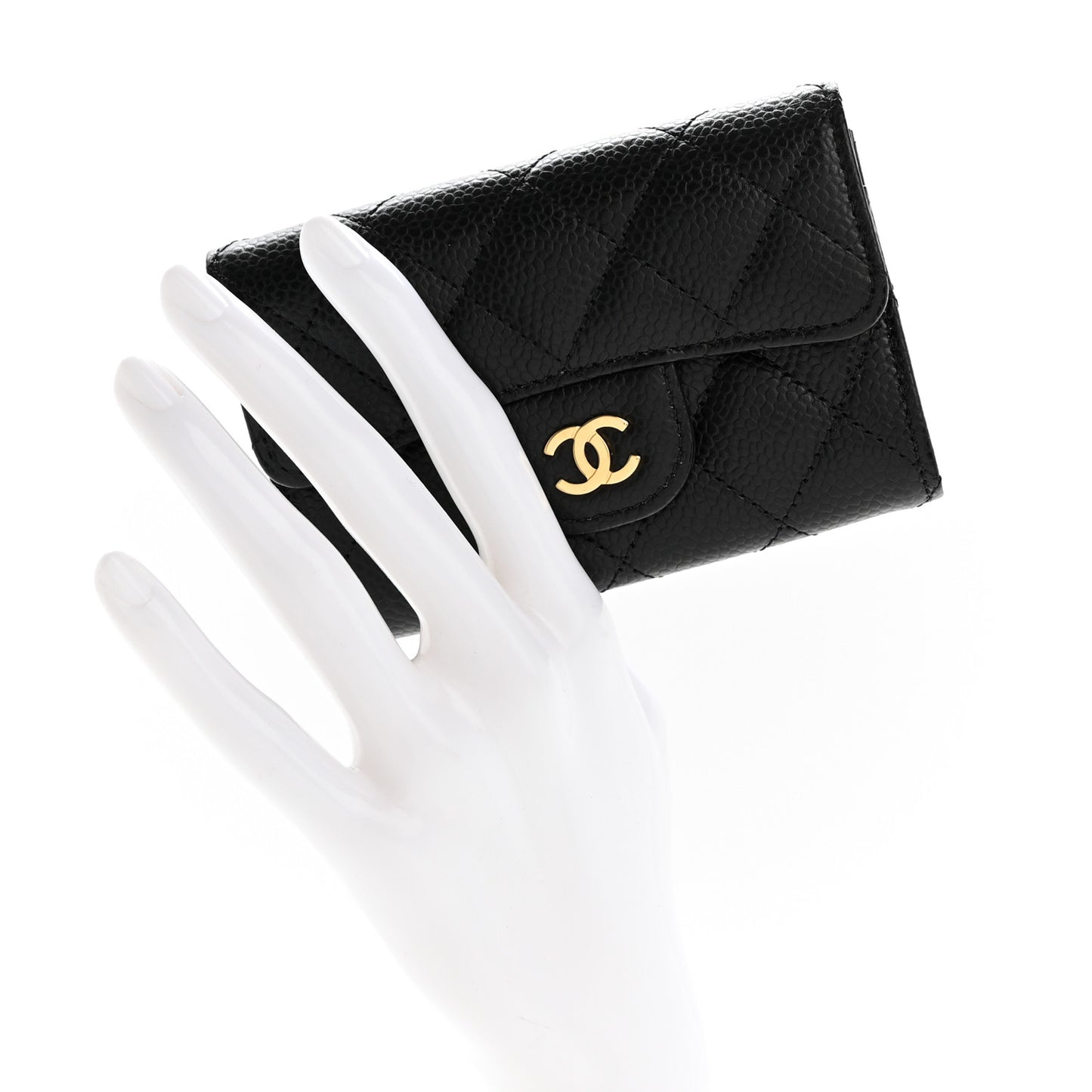 Caviar Quilted Flap Card Holder Wallet Black