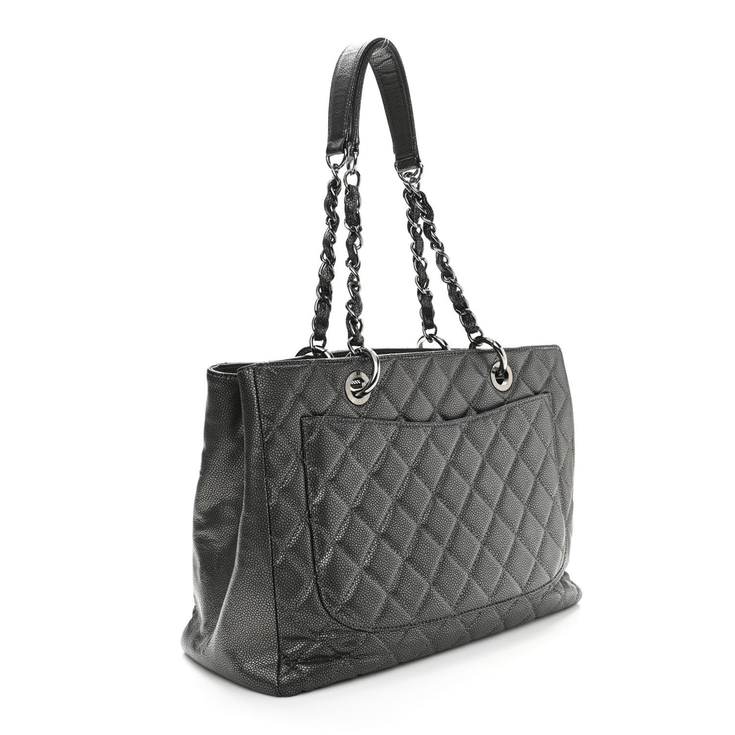 Metallic Caviar Quilted Grand Shopping Tote GST Dark Silver