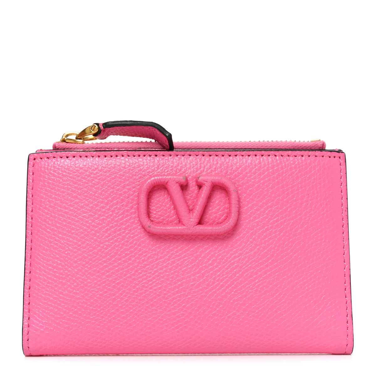 Calfskin Vlogo Zip Wallet Feminine Pink