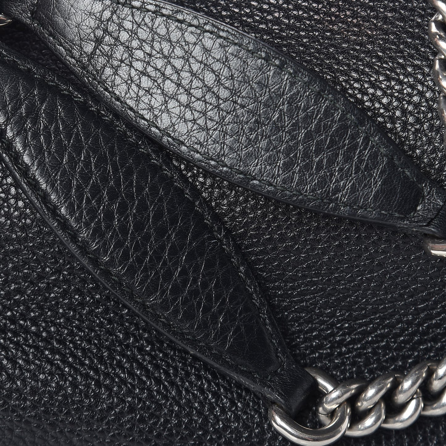 Pebbled Calfskin Studded Medium Soho Chain Shoulder Bag Black