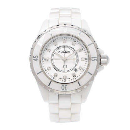 Chanel Stainless Steel Ceramic Diamond 33mm J12 Quartz Watch White 1 of 6