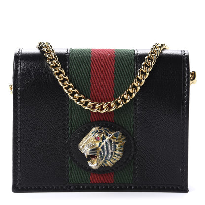 Gucci Calfskin Web Rajah Chain Card Case Wallet Black 1 of 11