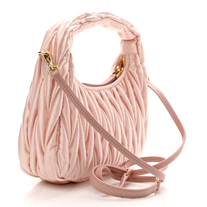Miu Miu Satin Matelasse Mini Wander Hobo Alabaster Pink 3 of 11
