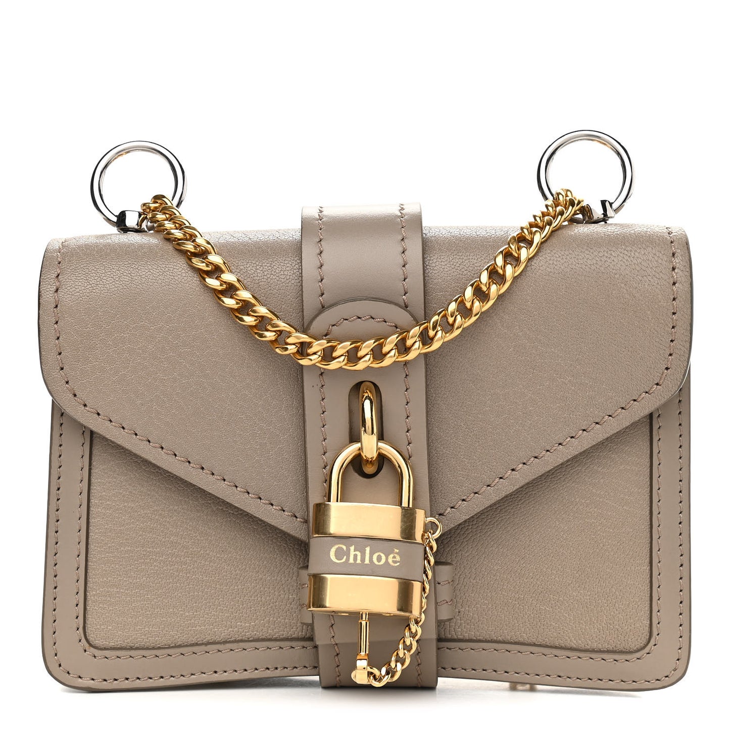 Shiny Goatskin Calfskin Mini Aby Chain Shoulder Bag Motty Grey