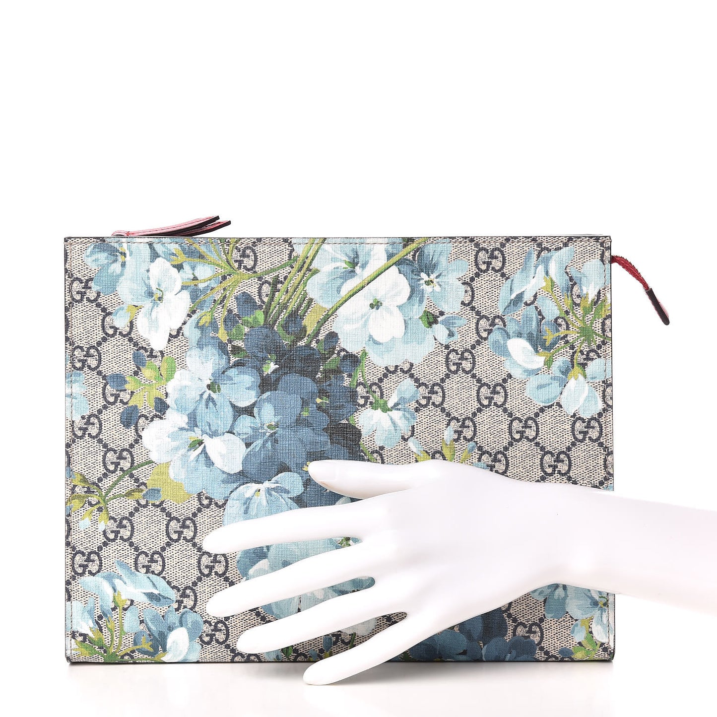 GG Supreme Monogram Blooms Large Cosmetic Case Beige Blue Navy Hibiscus Red