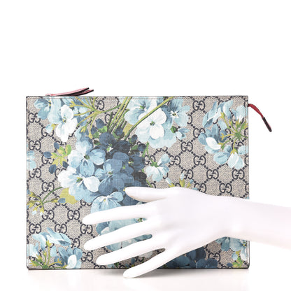 Gucci GG Supreme Monogram Blooms Large Cosmetic Case Beige Blue Navy Hibiscus Red 2 of 10