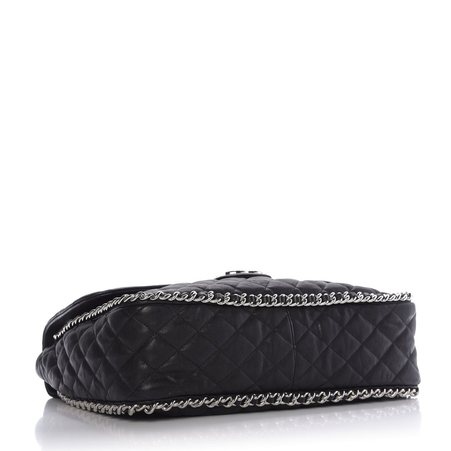 Washed Lambskin Quilted Maxi Chain Around Flap Black