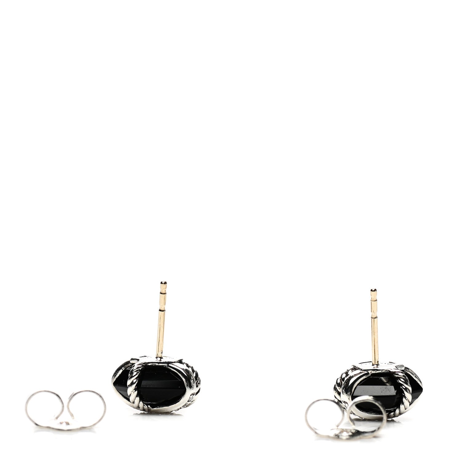 David Yurman Sterling Silver Diamond Black Onyx 11mm Cable Wrap Earrings 3 of 4