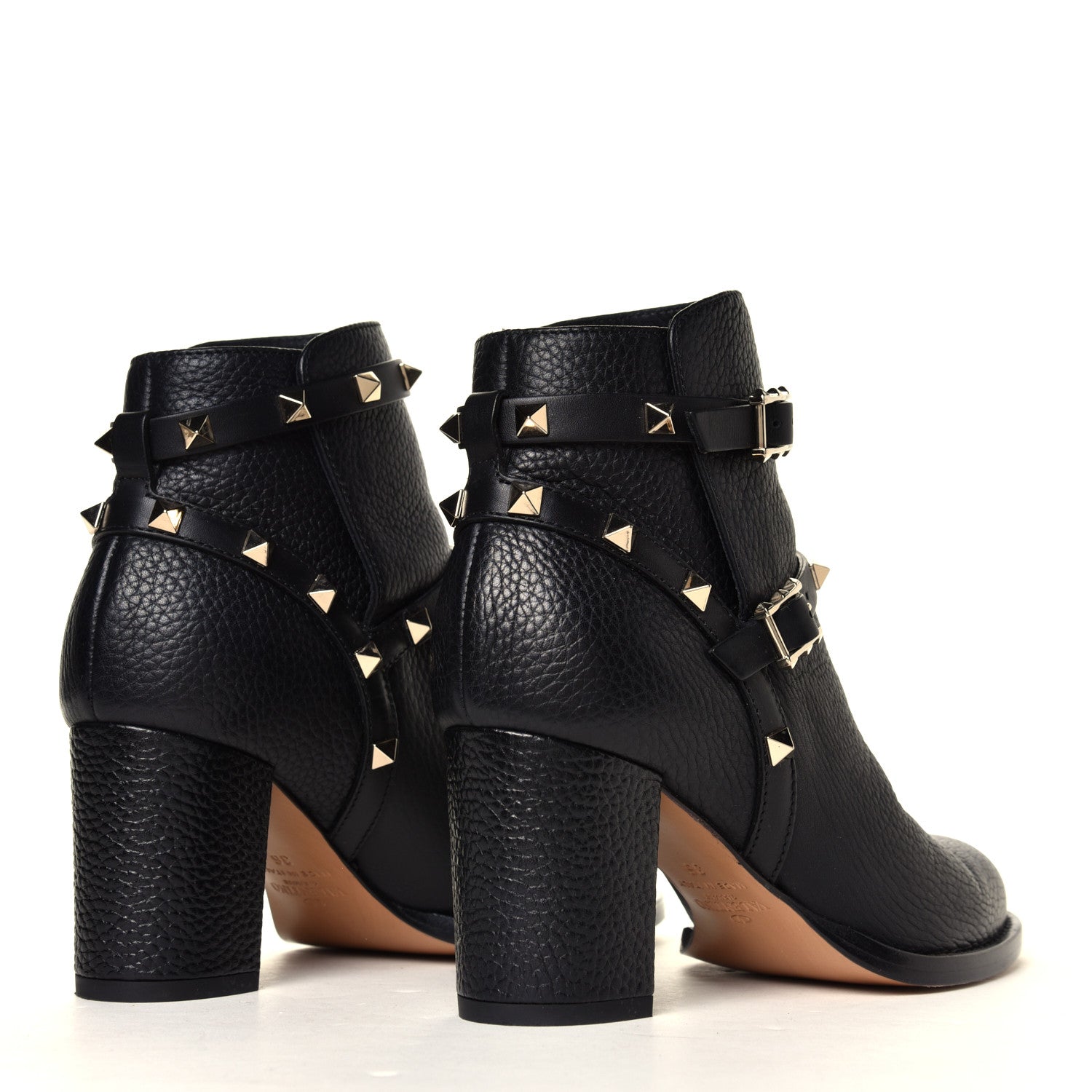 Valentino Garavani Pebbled Calfskin Rockstud Double Buckle 70mm Block Heel Ankle Boots 36 Black 3 of 8