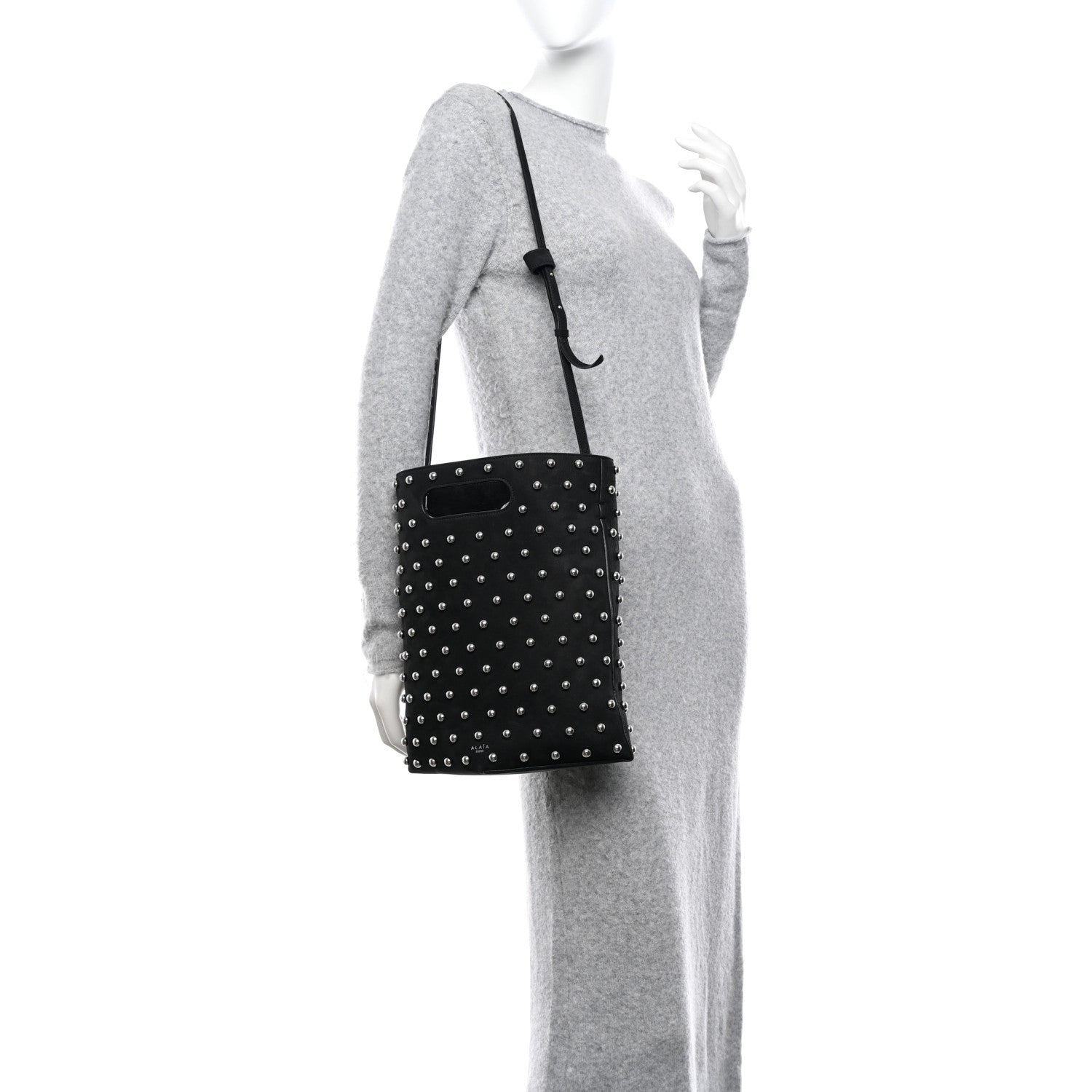 Alaia Nubuck Calfskin Studded Medium Folded Bag Black 2 of 10