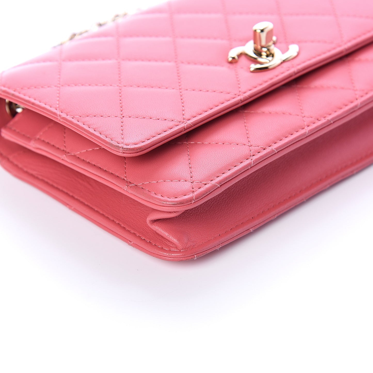 Lambskin Quilted Trendy CC Wallet On Chain WOC Bright Pink