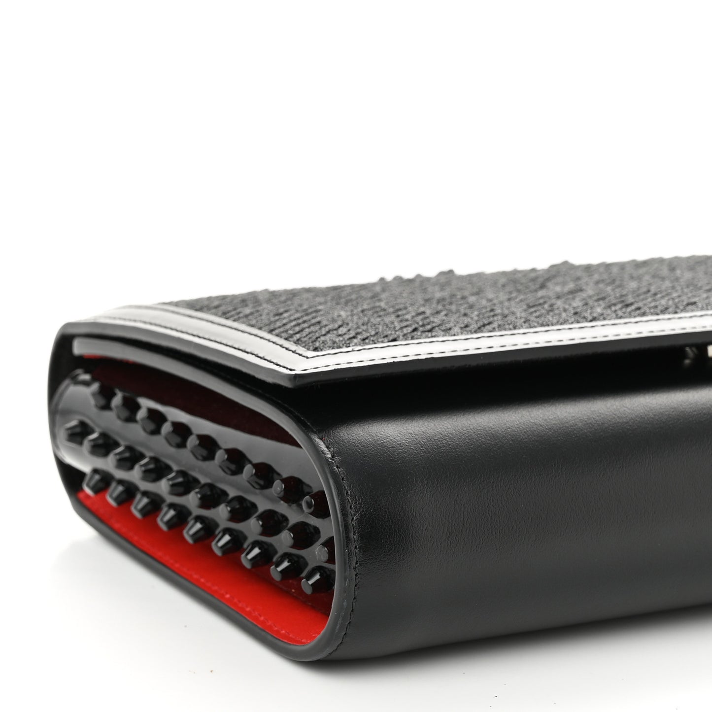 Calfskin Pailette Spikes Paloma Clutch Black