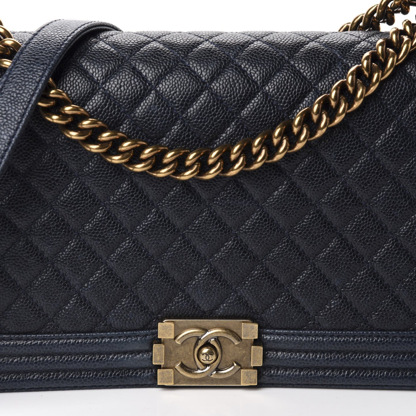 Caviar Quilted New Medium Boy Flap Dark Navy Blue