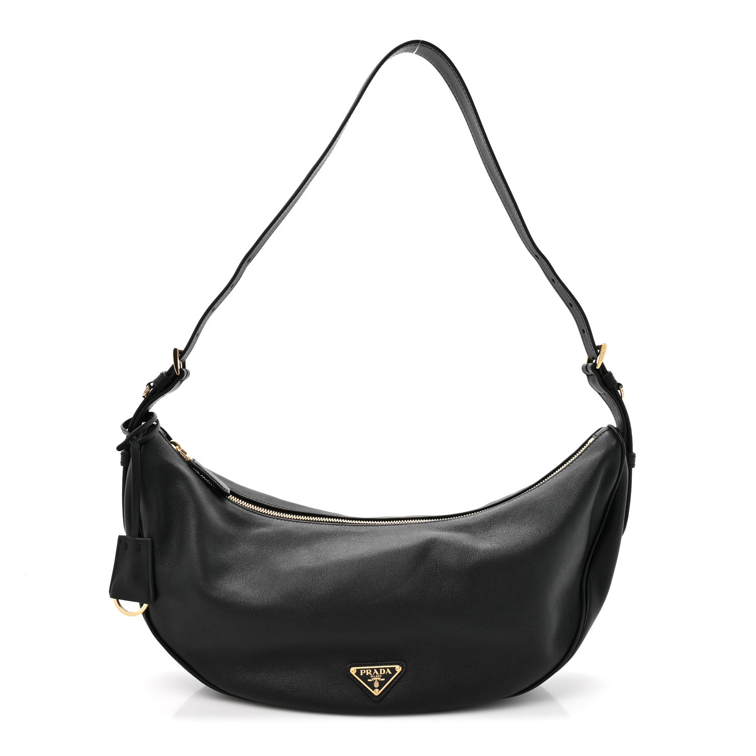 Prada Soft Grain Calfskin Large Demi-Lune Shoulder Bag Black 1 of 10