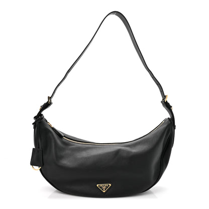 Prada Soft Grain Calfskin Large Demi-Lune Shoulder Bag Black 1 of 10