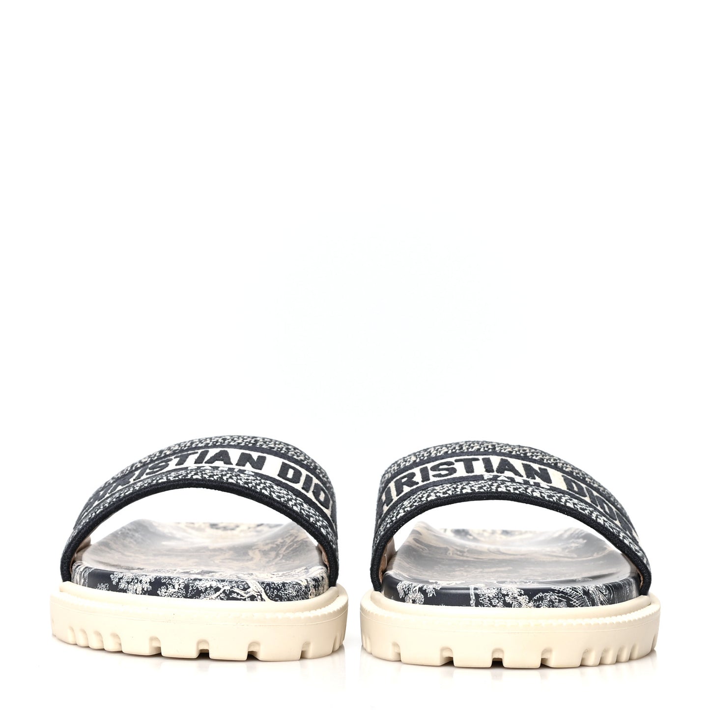 Canvas Toile de Jouy Embroidered Dway 10mm Slide Sandals 40.5 Deep Blue