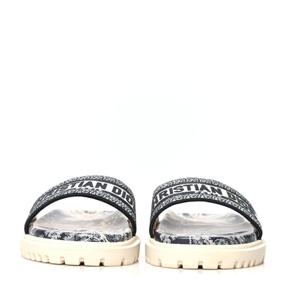 Christian Dior Canvas Toile de Jouy Embroidered Dway 10mm Slide Sandals 40.5 Deep Blue 2 of 8