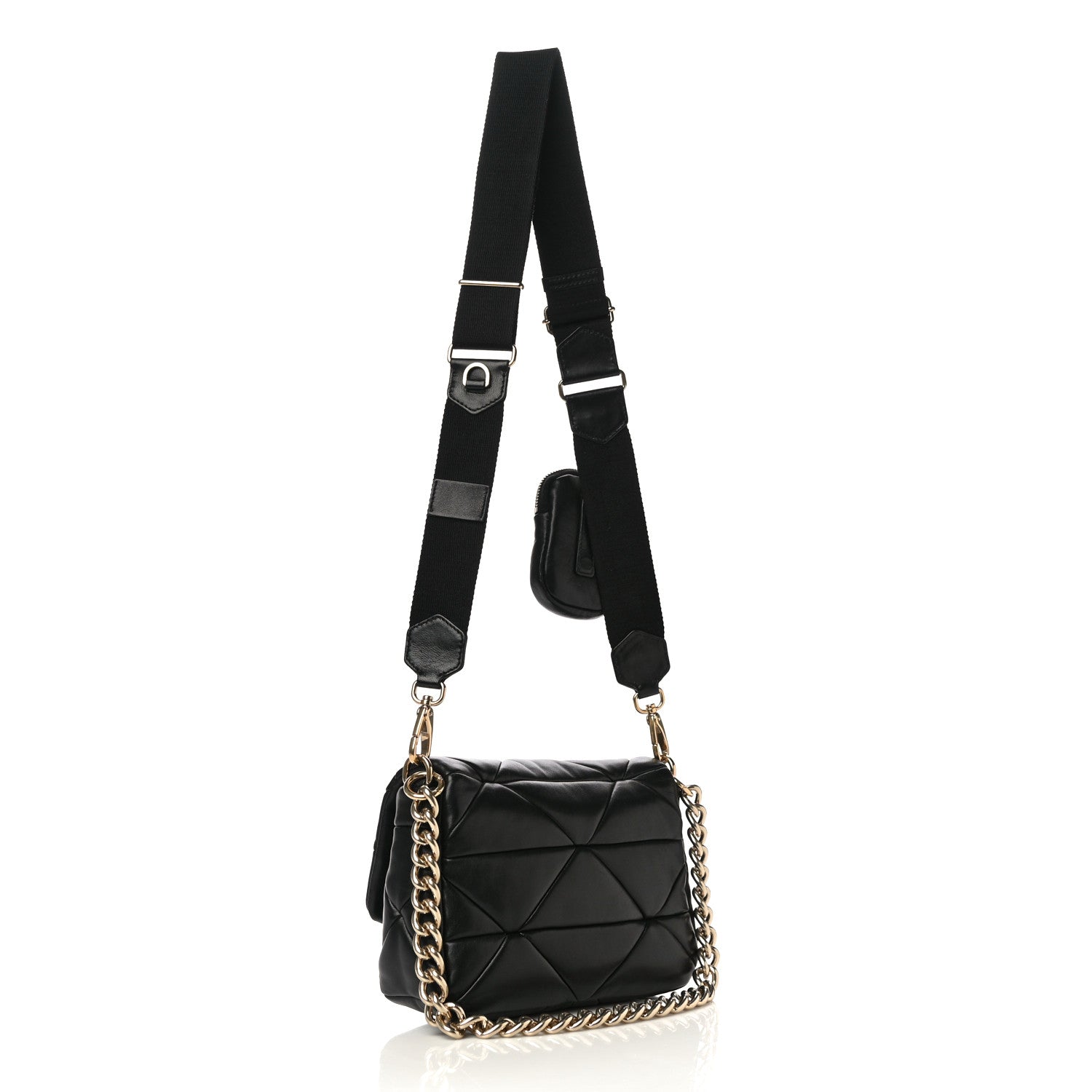 Prada Nappa Re-Nylon Triangle Quilted Patchwork System Flap Shoulder Bag Black 4 of 24