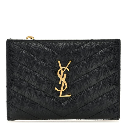 Saint Laurent Grain De Poudre Matelasse Chevron Monogram Zipped Two-Part Wallet Black 1 of 6