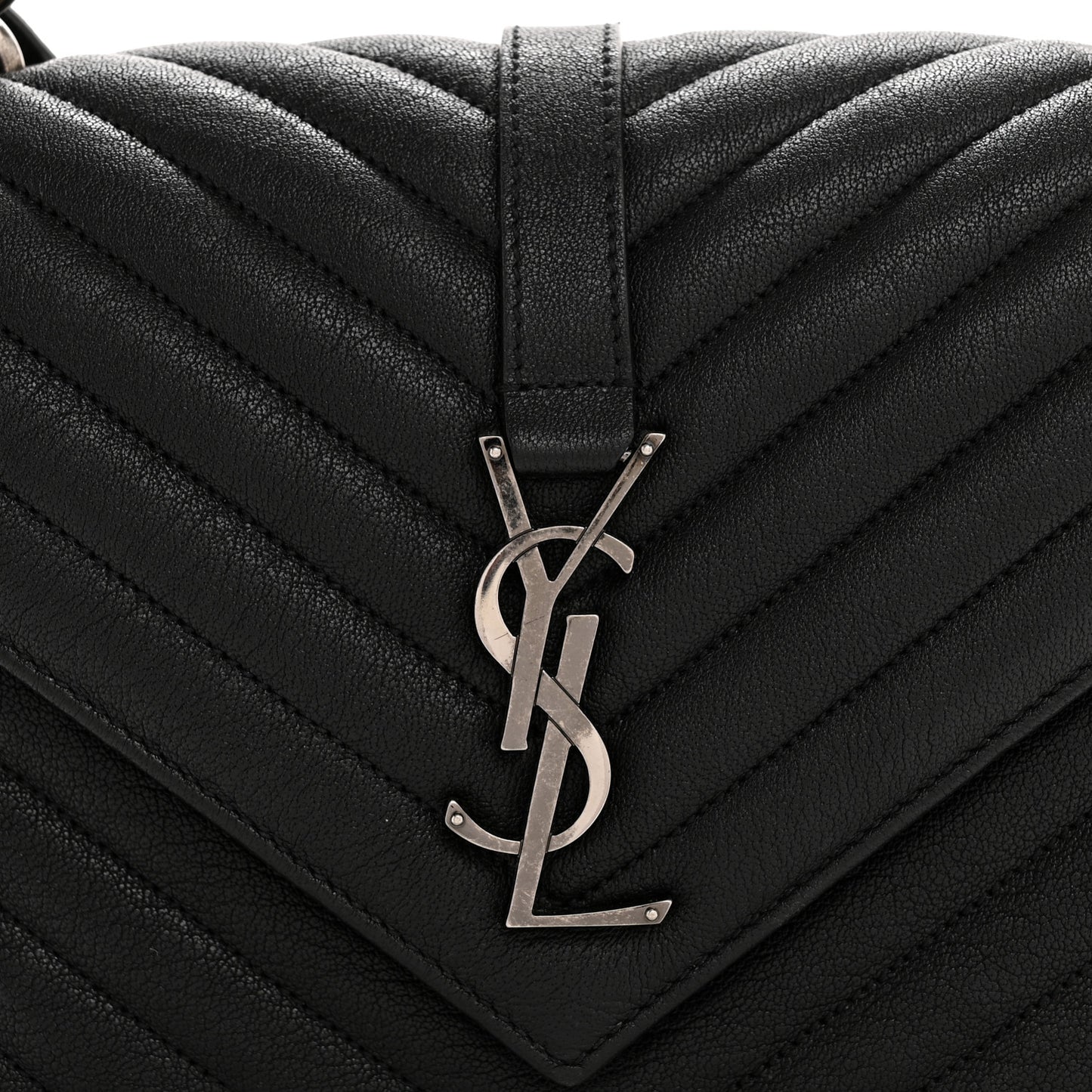 Sheepskin Matelasse Chevron Monogram Medium College Bag Black