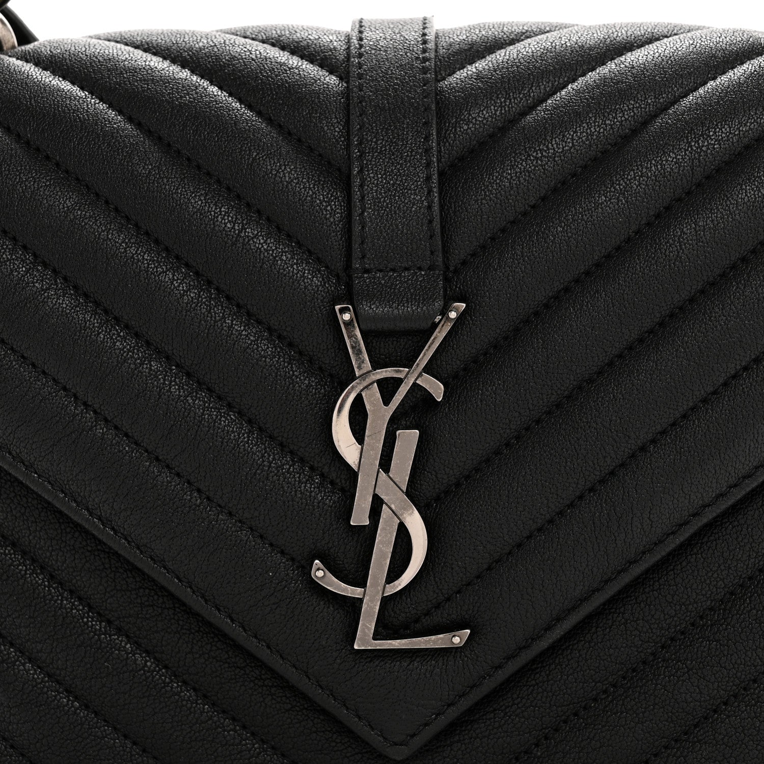 Saint Laurent Sheepskin Matelasse Chevron Monogram Medium College Bag Black 8 of 11