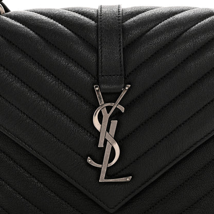 Saint Laurent Sheepskin Matelasse Chevron Monogram Medium College Bag Black 8 of 11