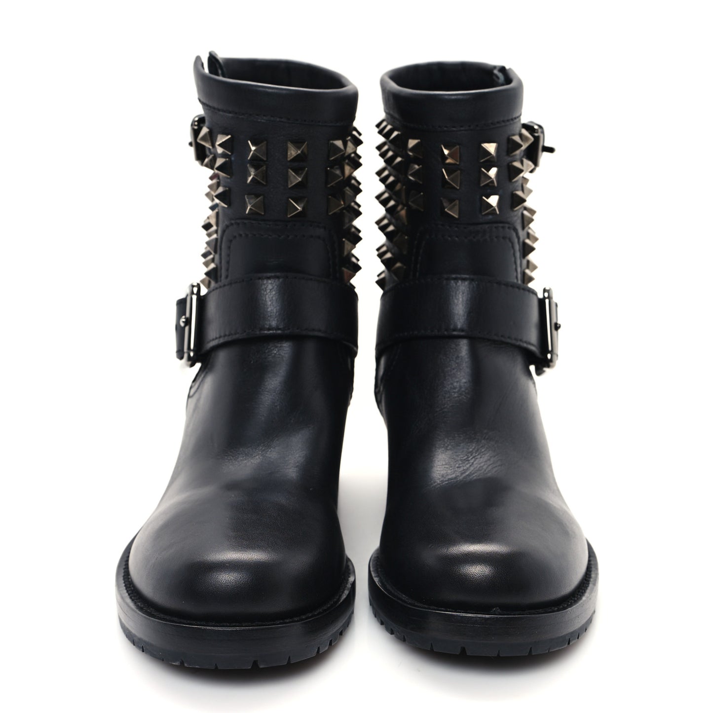 Calfskin Rockstud 30mm Biker Boots 36.5 Black