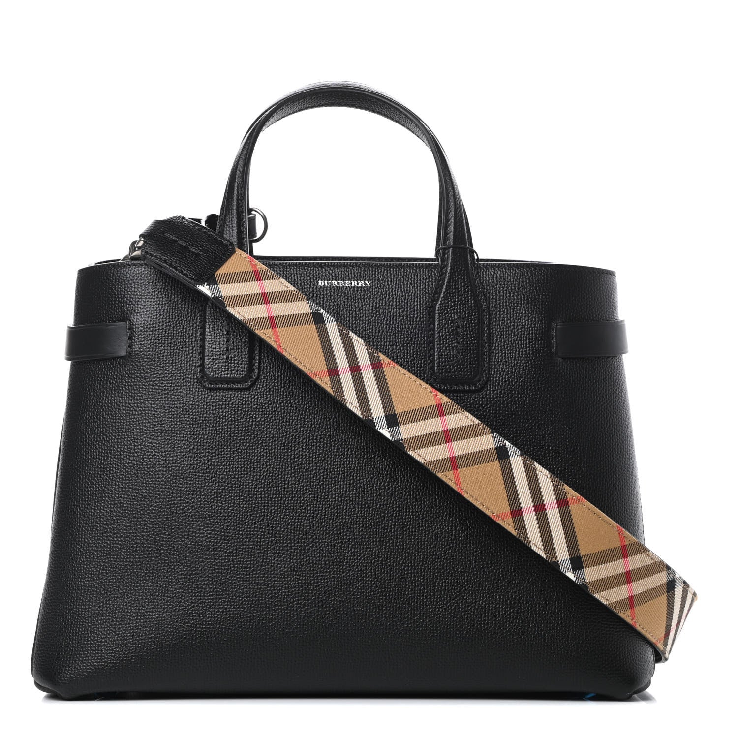 Burberry Derby Calfskin House Check Medium Banner Tote Black 1 of 12