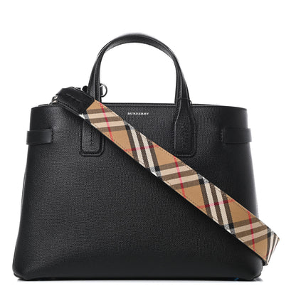 Burberry Derby Calfskin House Check Medium Banner Tote Black 1 of 12