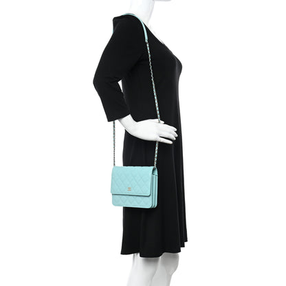 Chanel Caviar Quilted Square Wallet On Chain WOC Light Blue 2 of 12