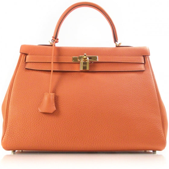 Hermes Clemence KELLY 35 Handbag Orange 1 of 13