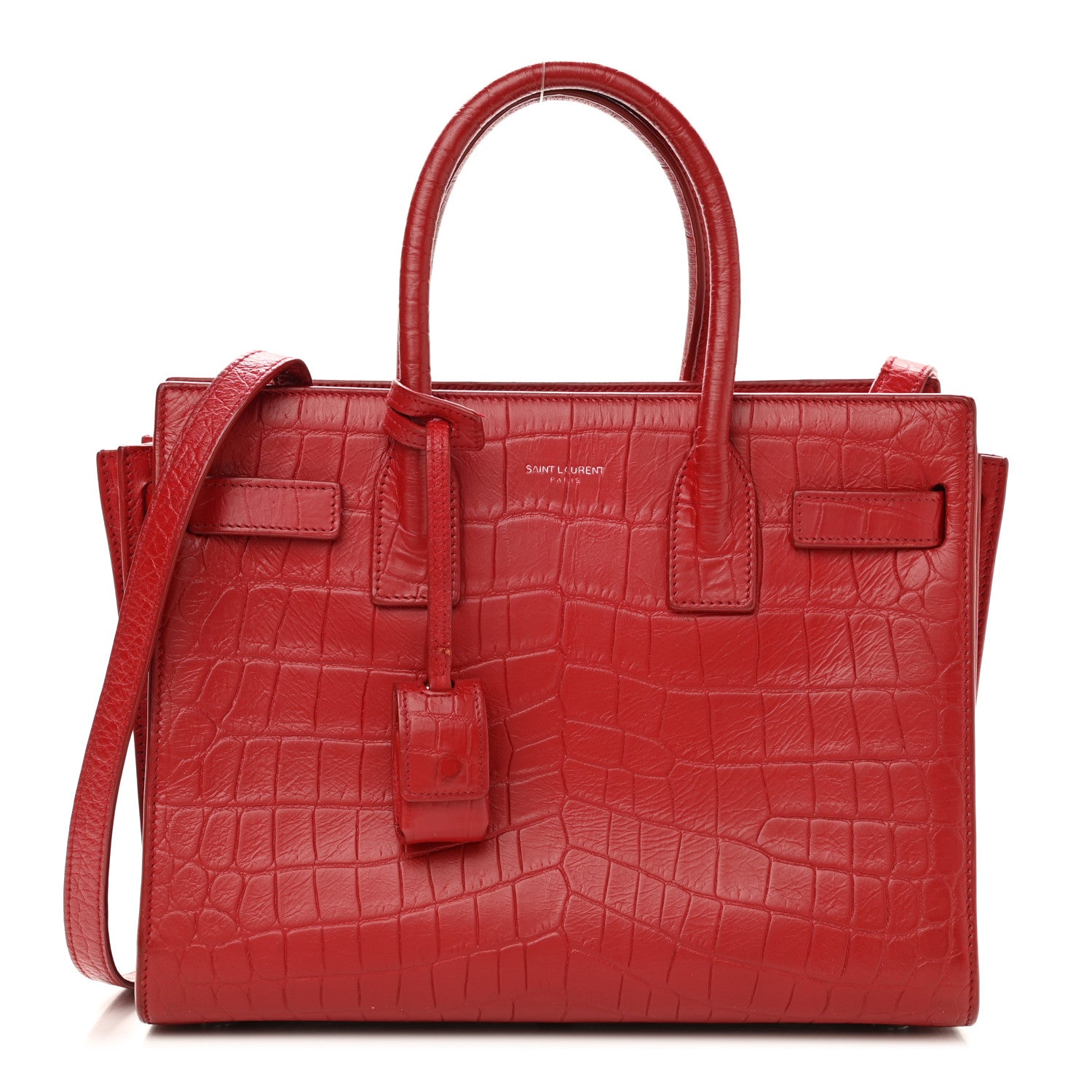 Saint Laurent Calfskin Crocodile Embossed Baby Sac De Jour Red 1 of 11