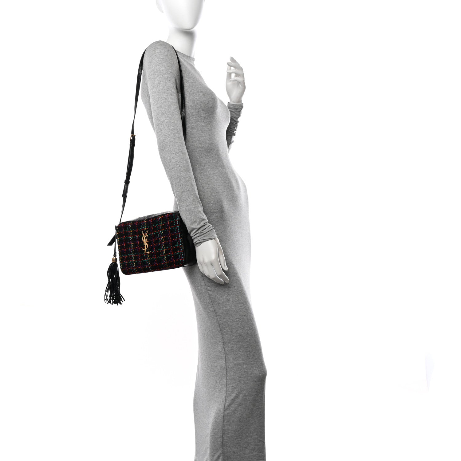 Saint Laurent Tweed Calfskin Monogram Lou Camera Bag Black 3 of 10