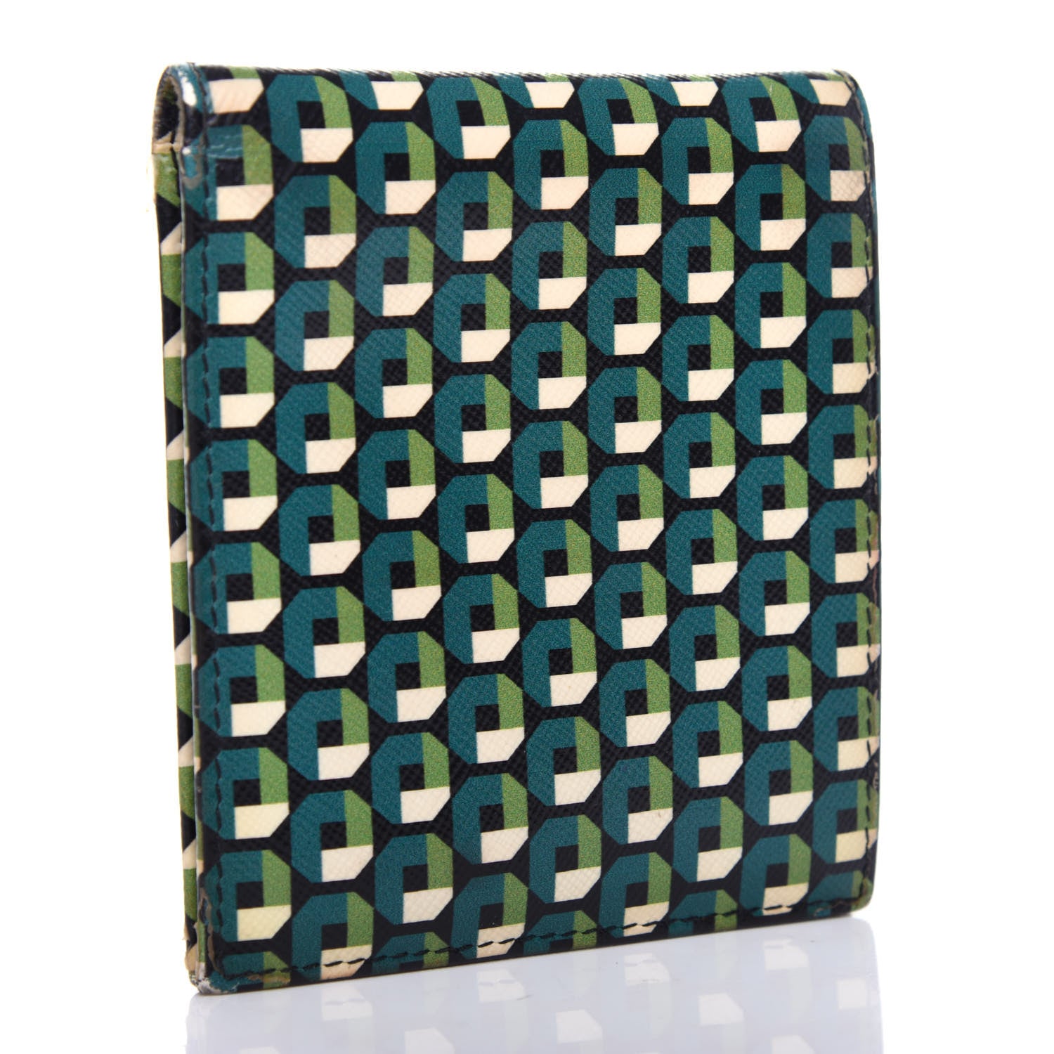 Prada Saffiano Geometric Print Bi-Fold Wallet Smeraldo Dis 3 of 9