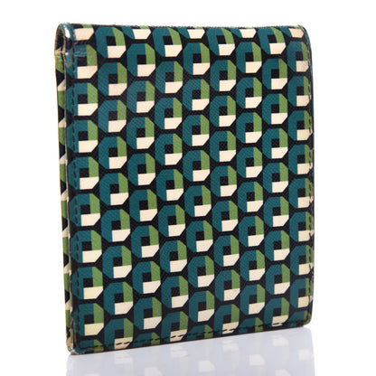 Prada Saffiano Geometric Print Bi-Fold Wallet Smeraldo Dis 3 of 9