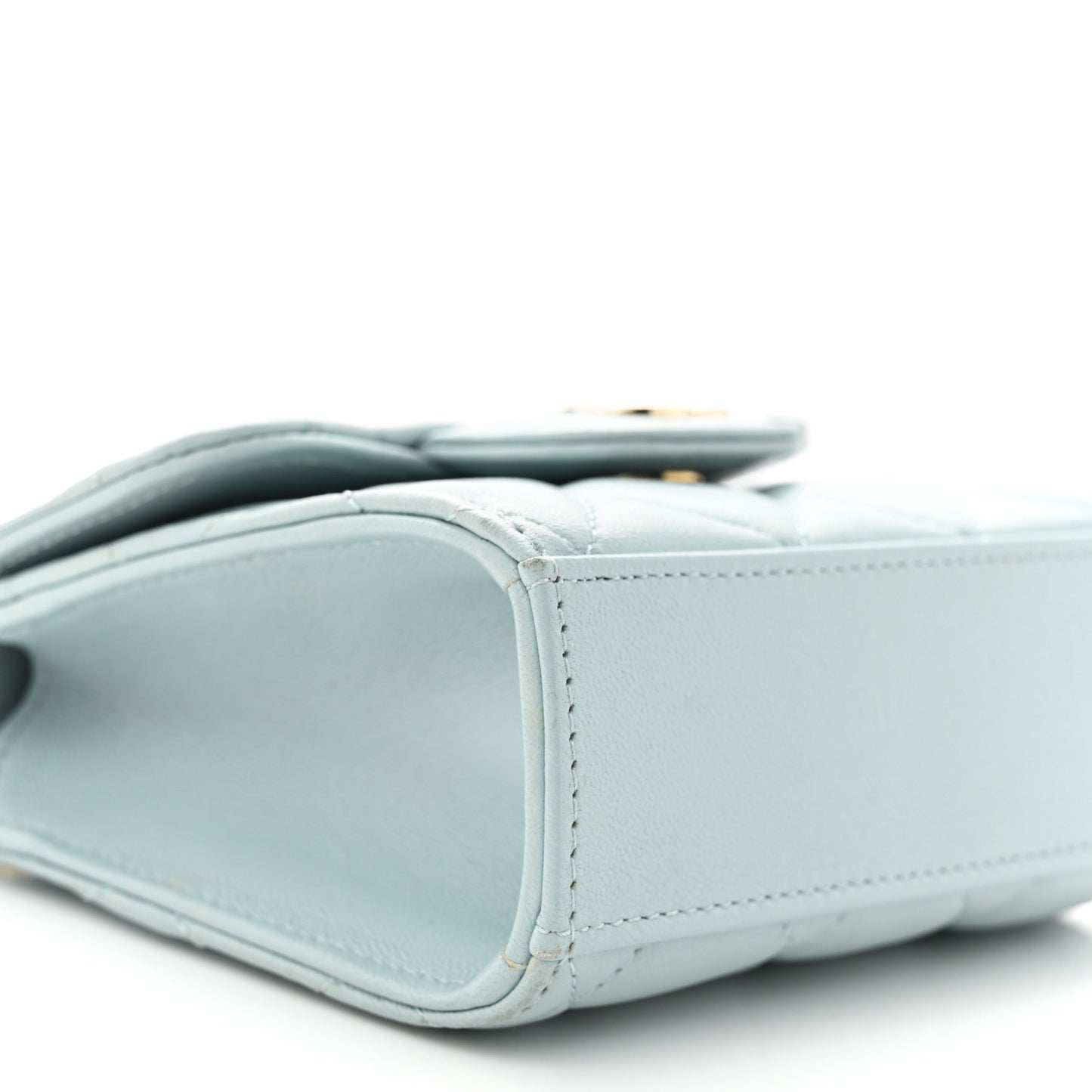 Lambskin Quilted Top Handle Flap Clutch With Chain Light Blue